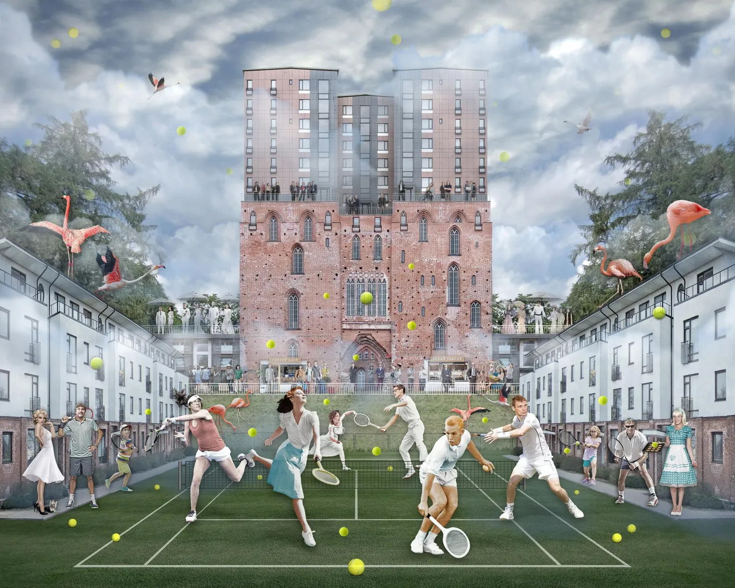 «Head mõtted. Lugu V» sarjast «Tartu kollaažid», digitrükk al-komposiidil, 2019–2020, autor Silver Vahtre. Milliste maitsetusteni võib viia tõusiklus, soov iga hinna eest rikaste ja ilusate hulka kuuluda? Unistada pole muidugi keelatud kellelgi, kuid klantspildid jäävad klantspiltideks, nad pole muud kui illusioon. Hoopis halb, kui illusioonile tuuakse ohvriks see vähene, mis meil on päris, nagu näiteks toomkiriku varemed. Kunstniku üllatuseks võttis mõnigi vaataja asja tõsiselt, kommenteerides: «Oo, vaat kui hea mõte!» Kas me niikaugel olemegi?
