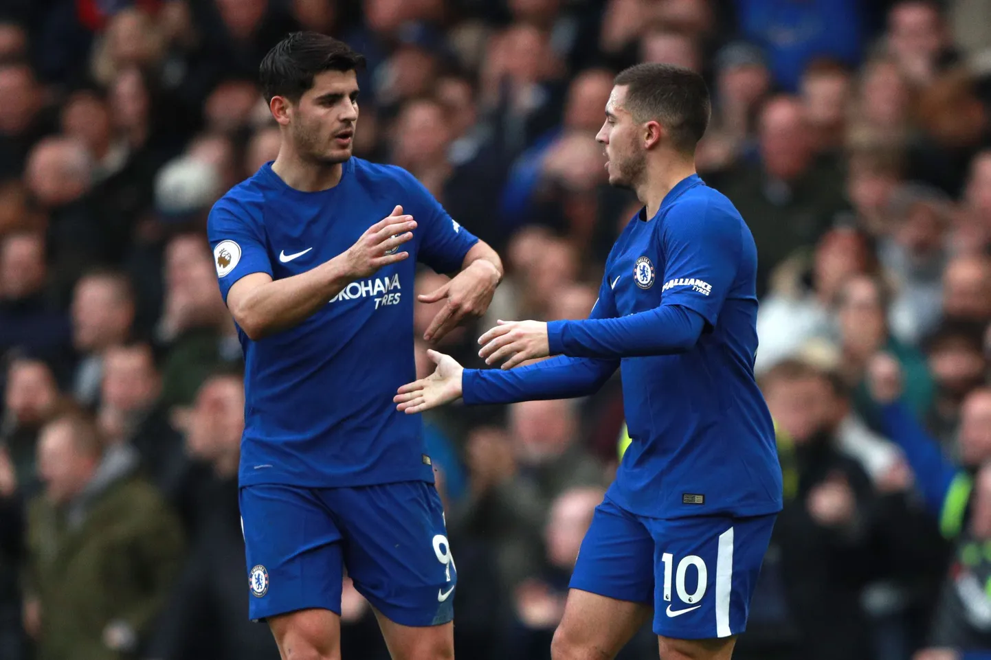 Eden Hazard (paremal) ja Alvaro Morata lõid kahe peale kolm väravat.