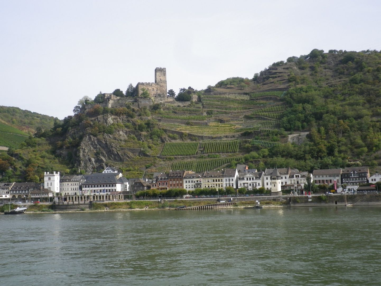 Типичный Rheinblick: виноградные лозы, игрушечные домики и старинные замки.