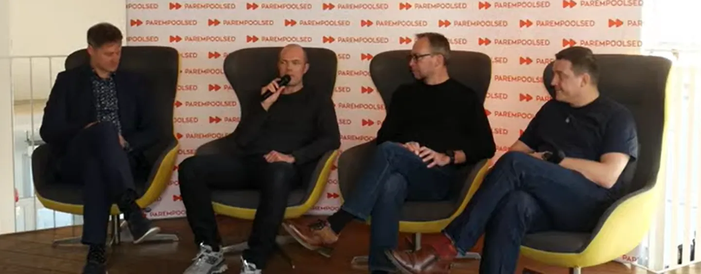 Infotehnoloogiaettevõtja ja riskikapitali investor Sten Tamkivi (paremalt),  Asutajate Seltsi president Allan Martinson , ingliinvestor ning legendaarne tehnoloogiajuht Sergei Anikin,  GoWorkaBit asutaja Kristjan Vanaselja.
