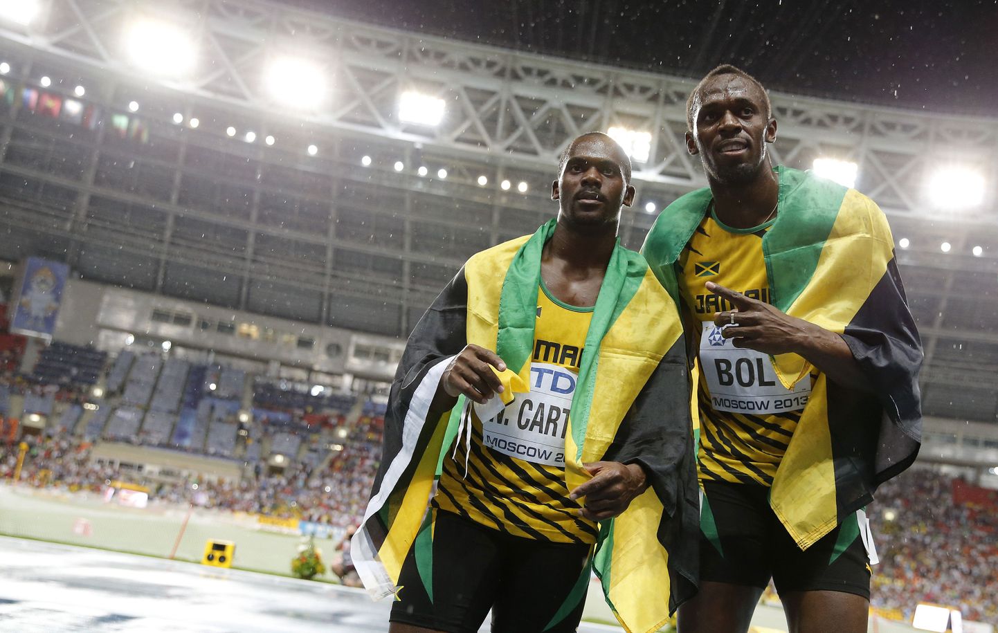 Nesta Carter (vasakul) ja Usain Bolt 2013. aastal Moskvas peetud MMil.