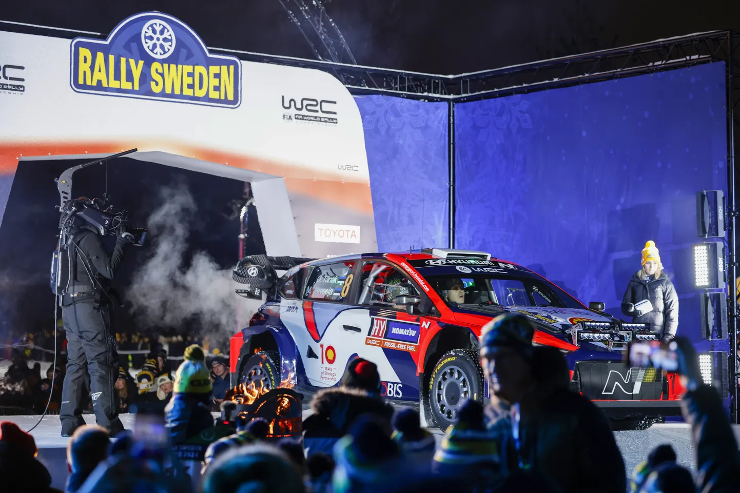 Ott Tänaku Hyundai i20 N Rally1-auto Rootsi MM-rallil. Järgmisel aastal kaob neilt hübriidajam, kuid selle tootjal on WRCga kehtiv leping 2026. aastani.