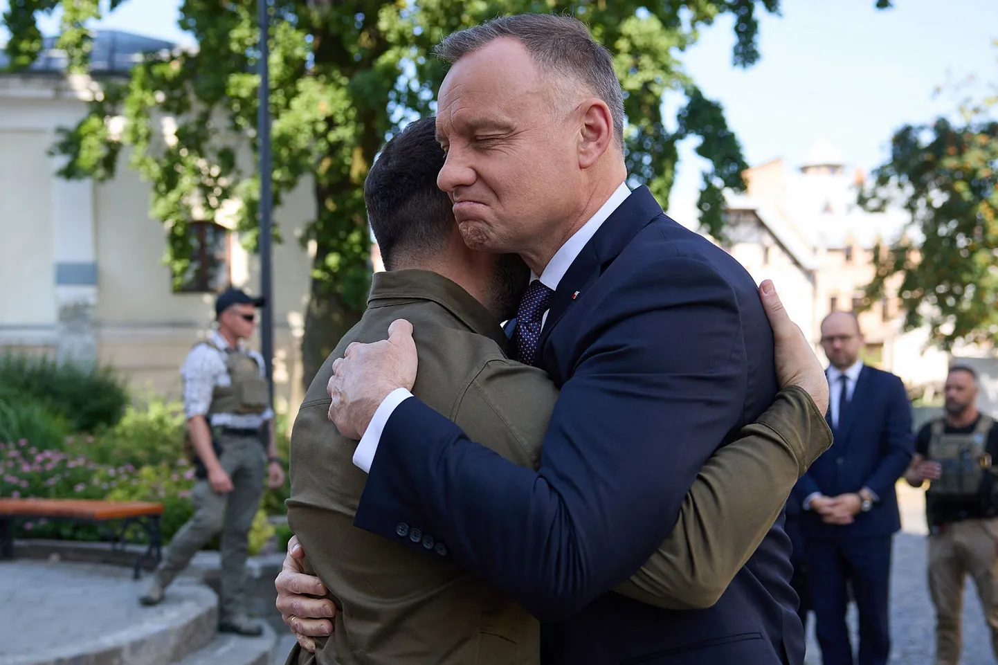 Poola president Andrzej Duda (paremal) kohtus Ukraina presidendi Volodõmõr Zelenskõiga. 9. juuli 2023.