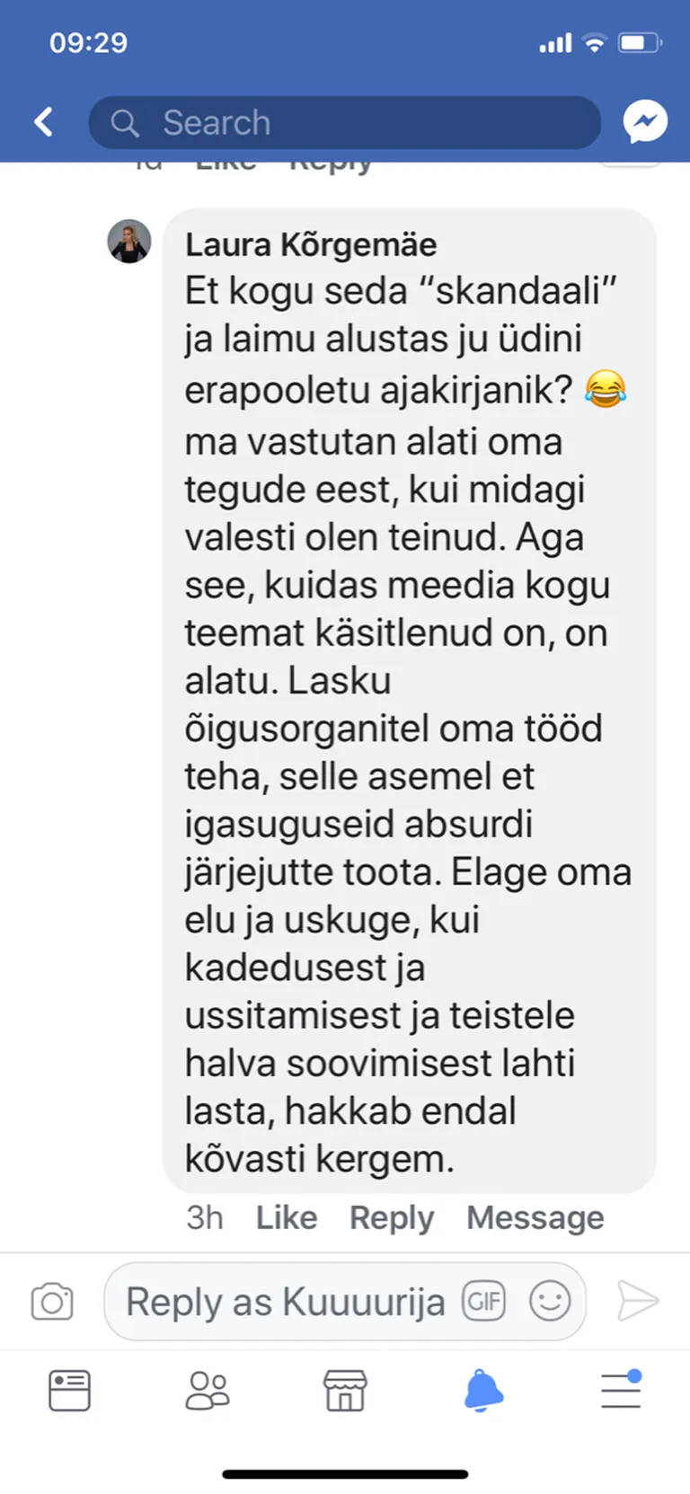 Laura Kõrgemäe vastus