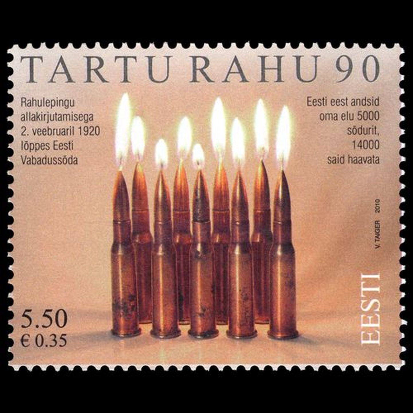 Tartu rahu lepingu sõlmimisele pühendatud postmargi kujundas Vladimir Taiger.