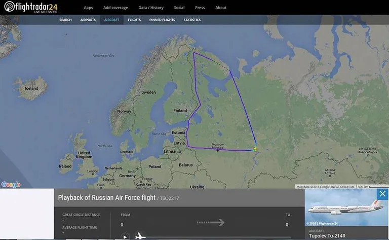 Vene luurelennuki lend on nähtav saidil Flightradar.