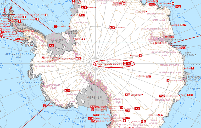 Antarktika kaart ja seal asuvad polaarjaamad