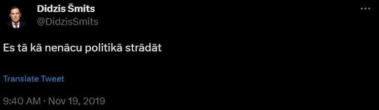 "Исправленный" твит Дидзиса Шмитса по версии Эдгара Балиньша: "Я как бы не работать пришел в политику"