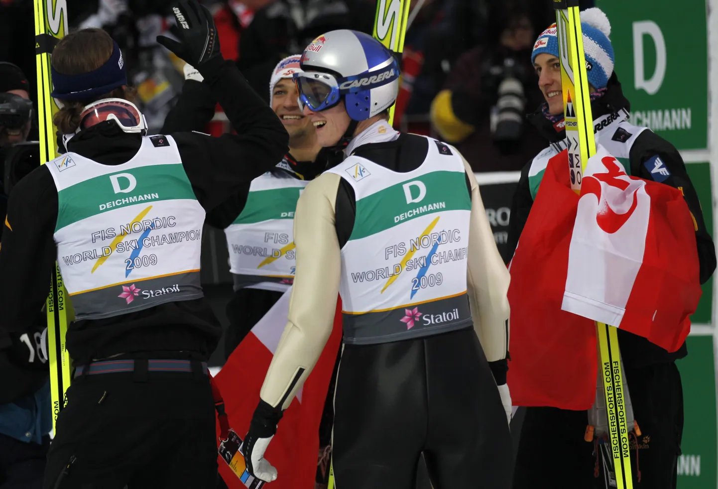 Austria suusahüppajad Martin Koch (vasakult paremale), Andreas Kofler, Thomas Morgenstern ja Gregor Schlierenzauer.
