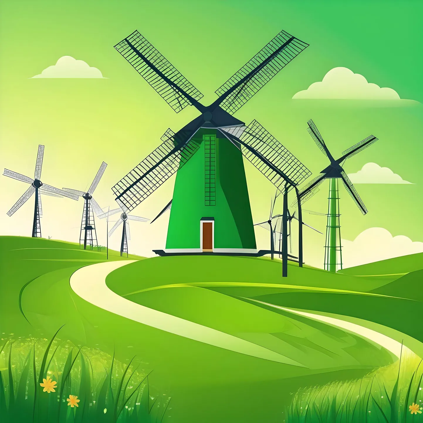 Märksõna «tuulikud ja roheline tulevik» kujutab tehisaru pildina niisugusel moel.