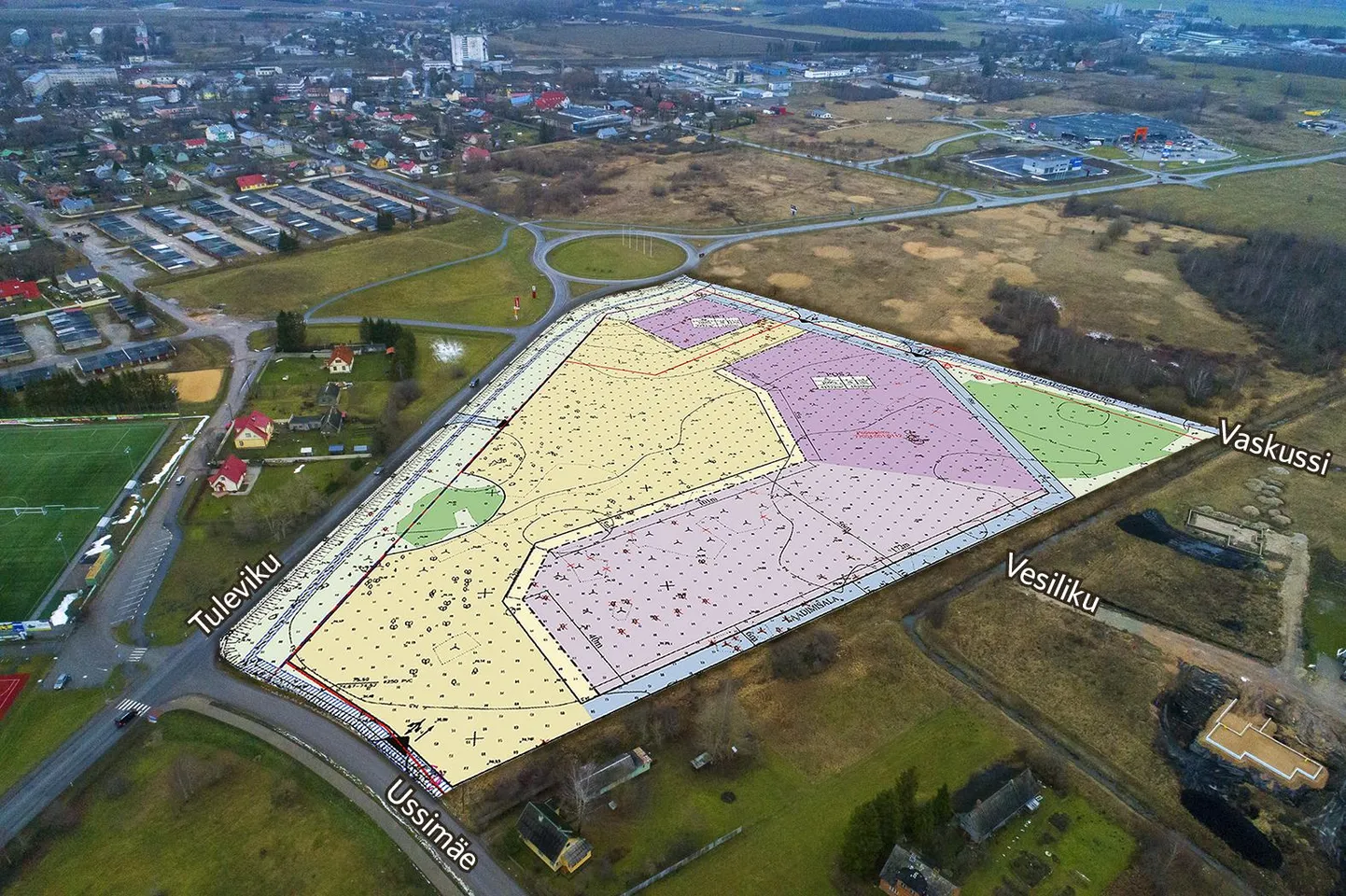 Ussimäe küla Pääsusilma kinnistu, mis osaliselt kuulub Lidlile. Pildil esialgne eskiislahendus, mis võib tublisti muutuda.