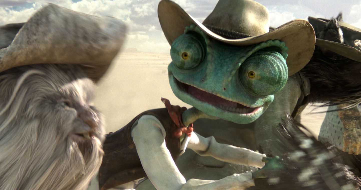 In this film publicity image released by Paramount Pictures, Spoons, left, voiced by Alex Manugian, and Rango, voiced by Johnny Depp are shown in a scene from the animated feature, "Rango." (AP Photo/Paramount Pictures, Industrial Light & Magic) / SCANPIX Code: 436