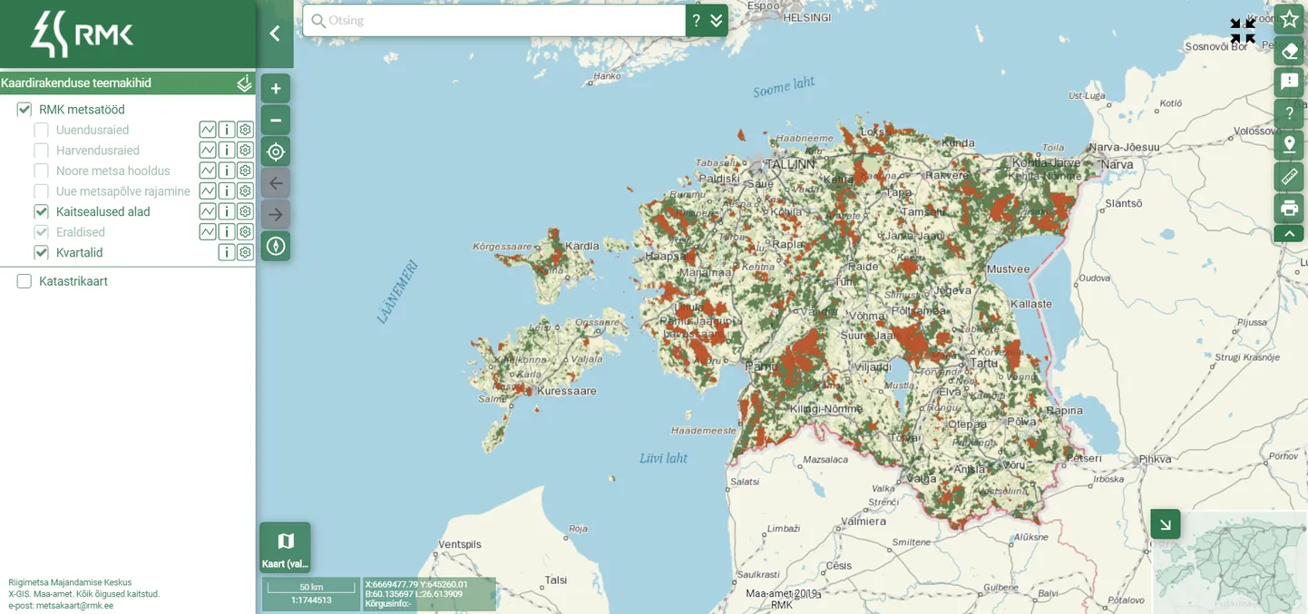 Kuvatõmmis RMK kaardist.