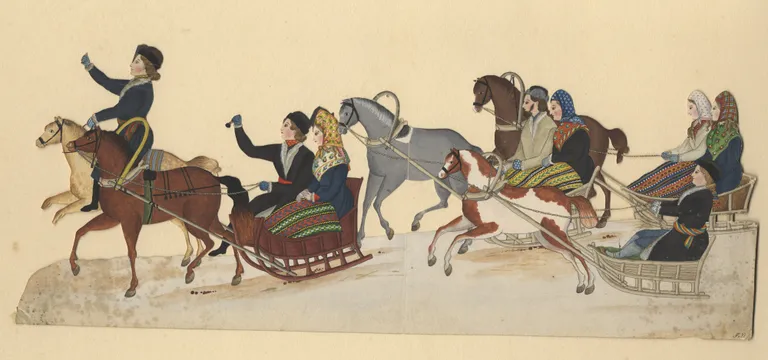 «Talvine pulmasõit» – Alexander von Uexkülli akvarell sarjast «Läänemaa rahva elu».