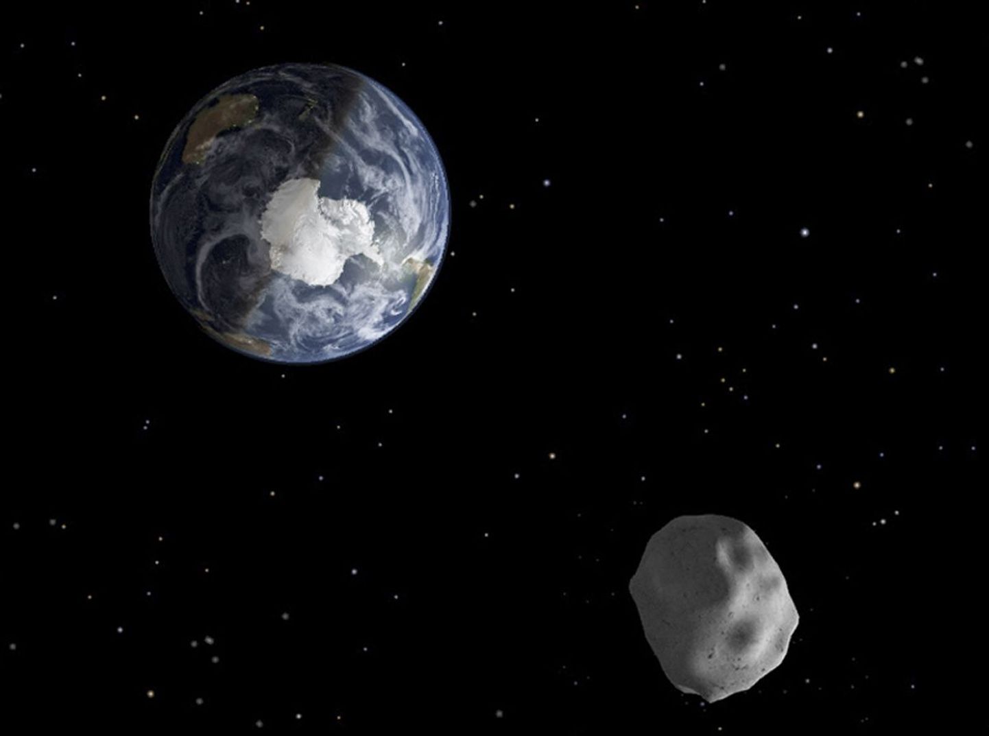 NASA illustratsioon Maast 15. veebruaril rekordlähedalt möödunud asteroidist 2012 DA14.