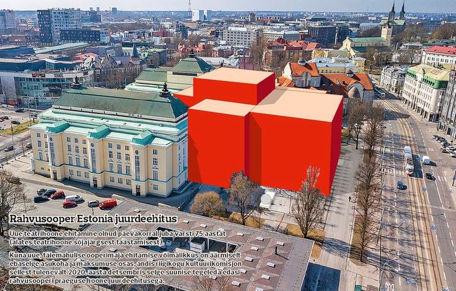 Estonia juurdeehitus võtaks linnaruumis umbes nii palju ruumi.