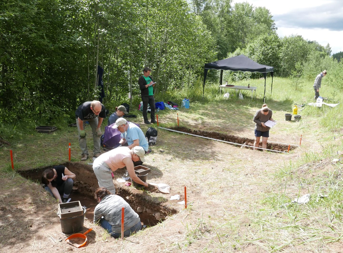 Археологические раскопки в Рийгикюла. В зеленой футболке стоит доктор Керкко Нурдквист из Хельсинкского университета, копают в основном финские археологи-любители из общества "Ango".