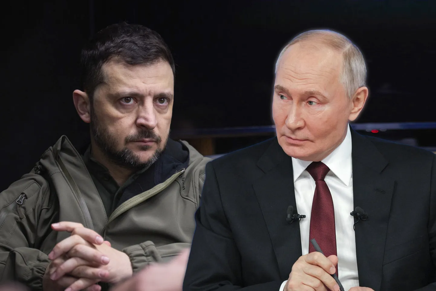 Fotomontaaž: Ukraina president Volodõmõr Zelenskõi ja Vene režiimi juht Vladimir Putin.