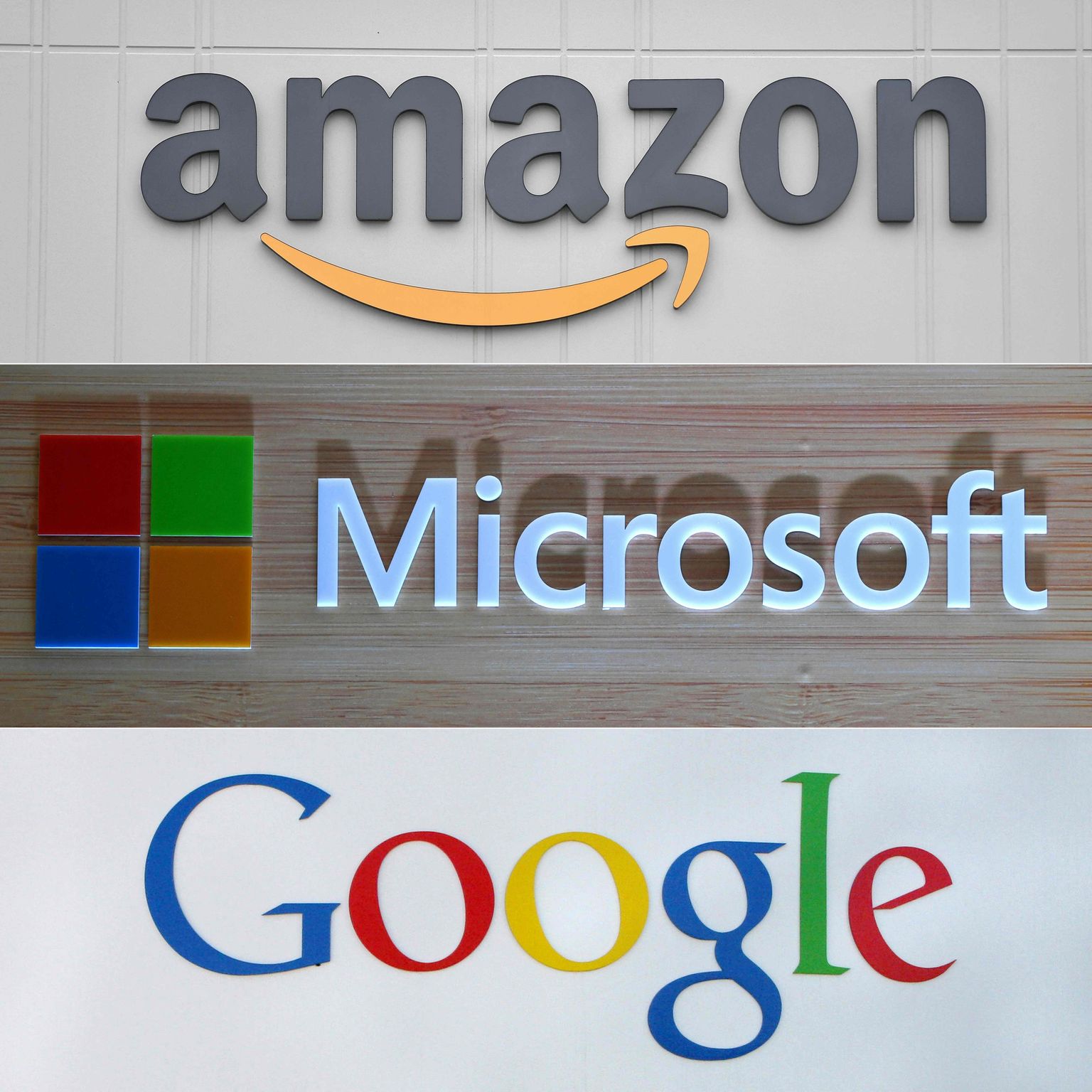 Amazoni, Microsofti ja Google'i logod. Foto on illustratiivne.