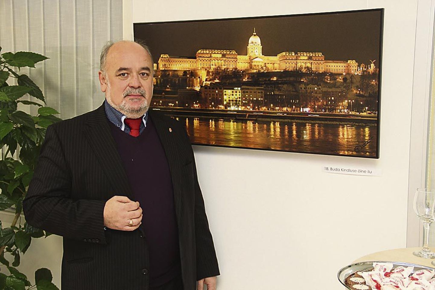 Eestis elav ungarlane ja aukonsul István Bán Pärnu haiglas näitust avamas.