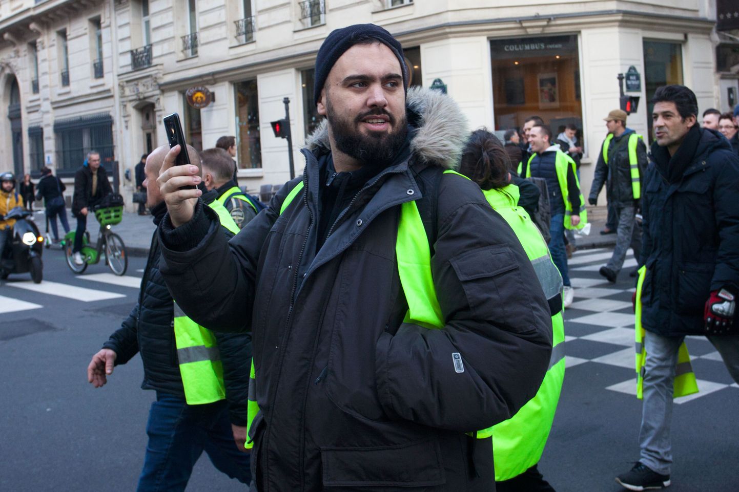 Üks kollavestide liidreid Eric Drouet' 22. detsembril Pariisis toimunud meeleavaldusel.