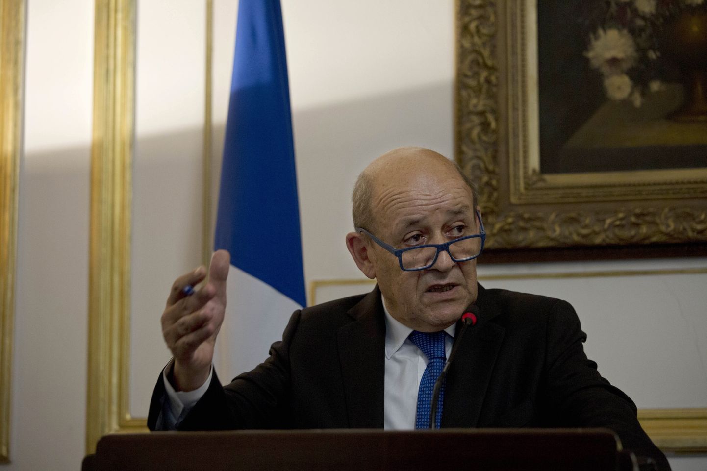 Prantsuse välisminister Jean-Yves le Drian 17. septembril Kairos pressikonverentsil.