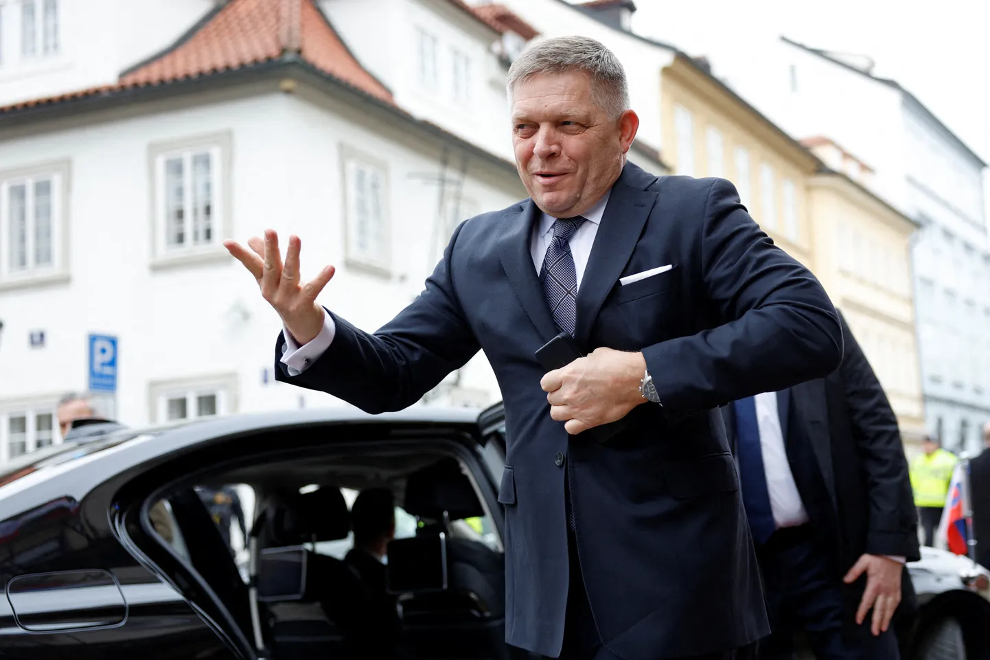 Slovakkia peaminister Robert Fico 27. veebruaril 2024 Tšehhis Prahas Visegrádi grupi riikide (Poola, Tšehhi, Slovakkia ja Ungari) kohtumisel.