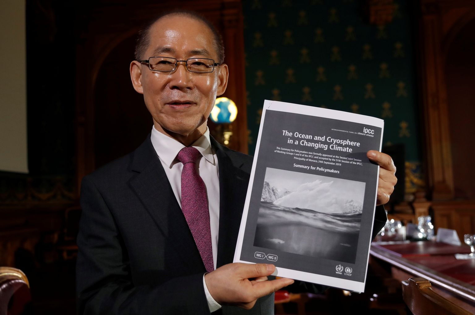 Valitsustevahelise Kliimamuutuse Nõukogu (IPCC) esimees Hoesung Lee kolmapäeval Monacos nõukogu ookeani- ja krüosfääri raportit tutvustamas.