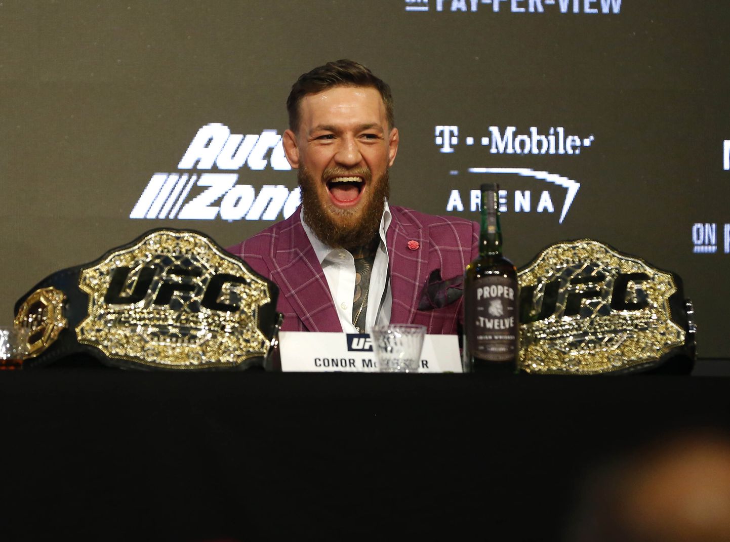 Sep 20, 2018; New York, NY, USA; Conor McGregor speaks during a press conference for UFC 229 at Radio City Music Hall. Mandatory Credit: Noah K. Murray-USA TODAY Sports