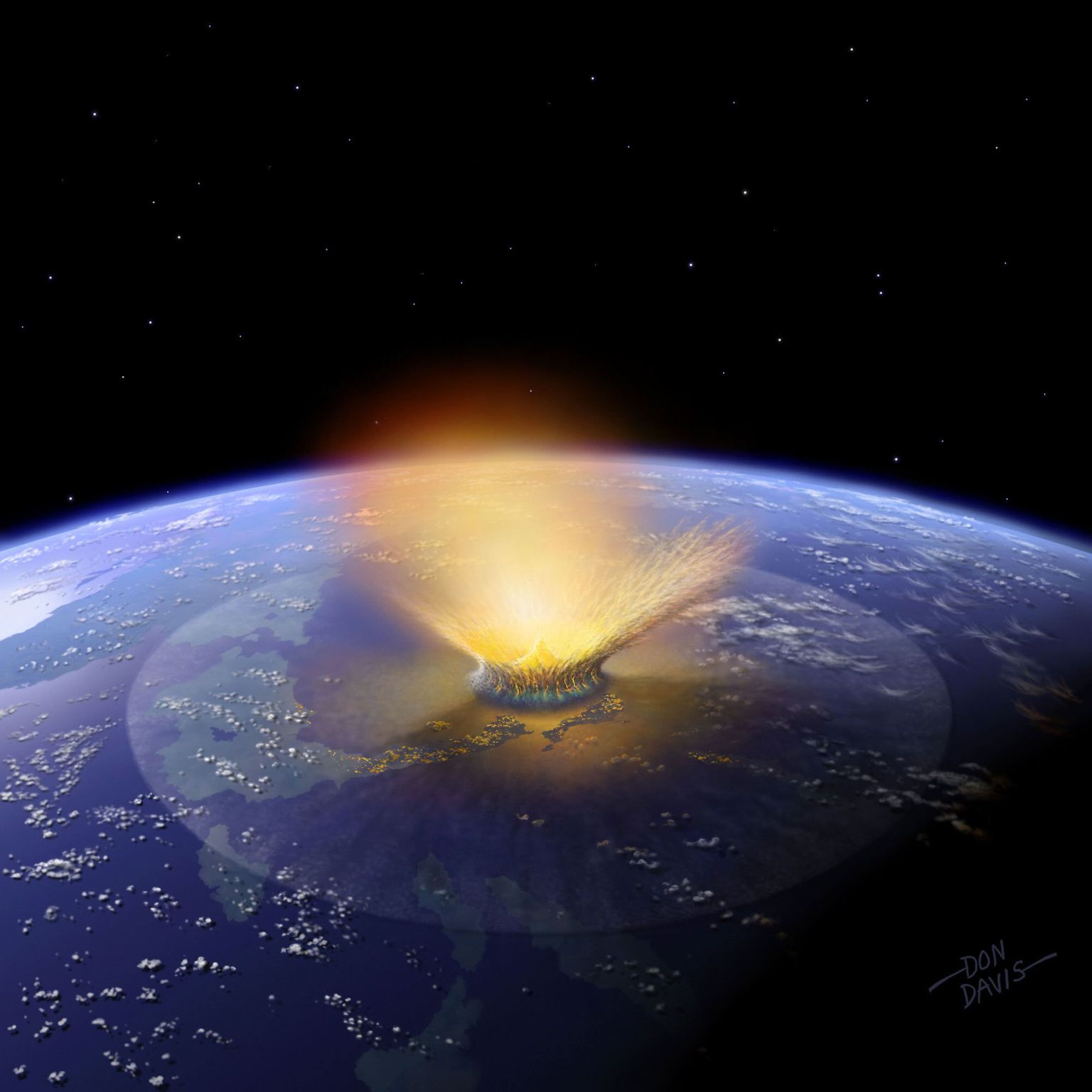 Arvutijoonistus Maale langevast asteroidist