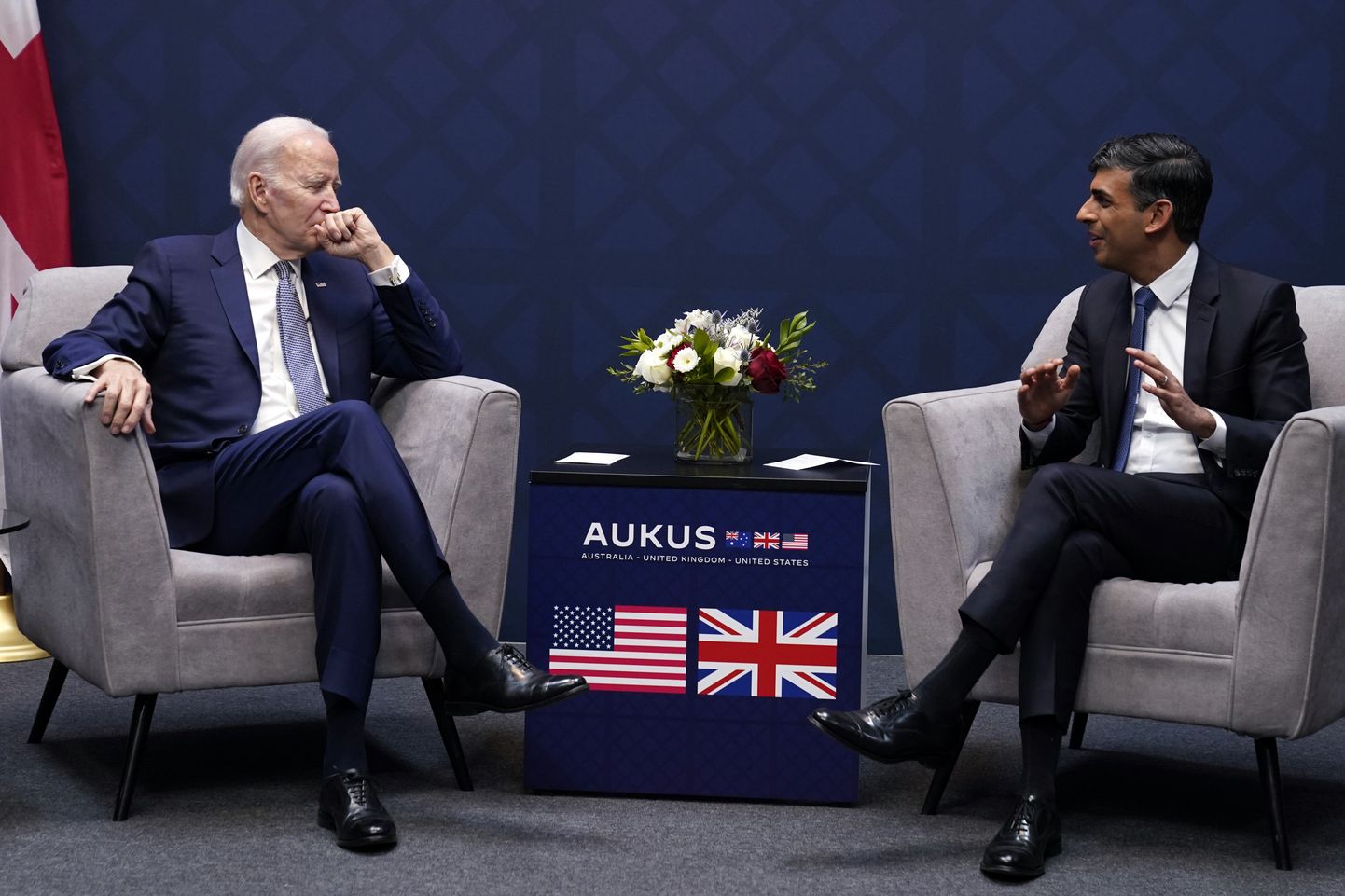 Lielbritānijas premjerministrs Riši Sunaks un ASV prezidents Džo Baidens