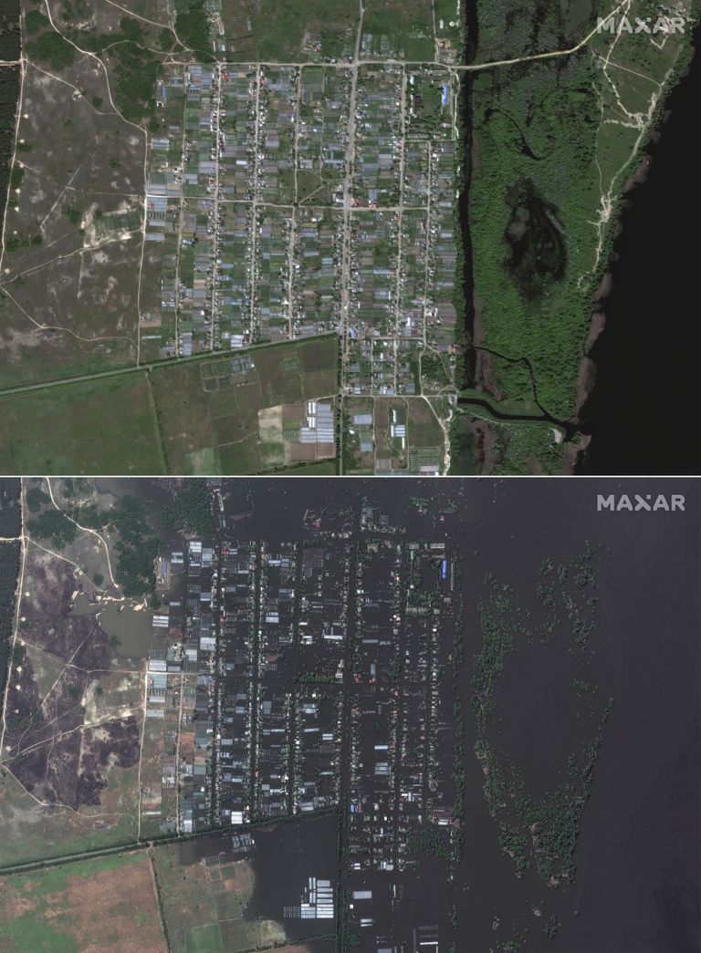 Korsunka pirms sprādziena 15. maijā (augšā) un pēc - 7. jūnijā. 