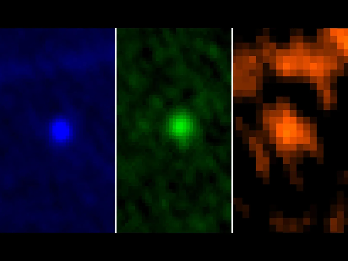 Euroopa kosmoseagentuuri Herscheli kosmoseobservatooriumi enrinevate filtritega pildid asteroid Apophisest