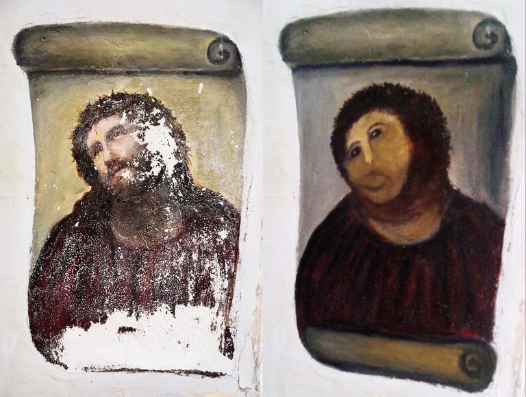 Ecce Homo fresko enne ja pärast