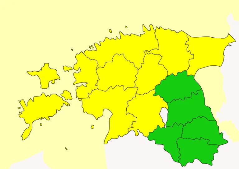 Lumetorm möllas kollasega märgitud maakondades.