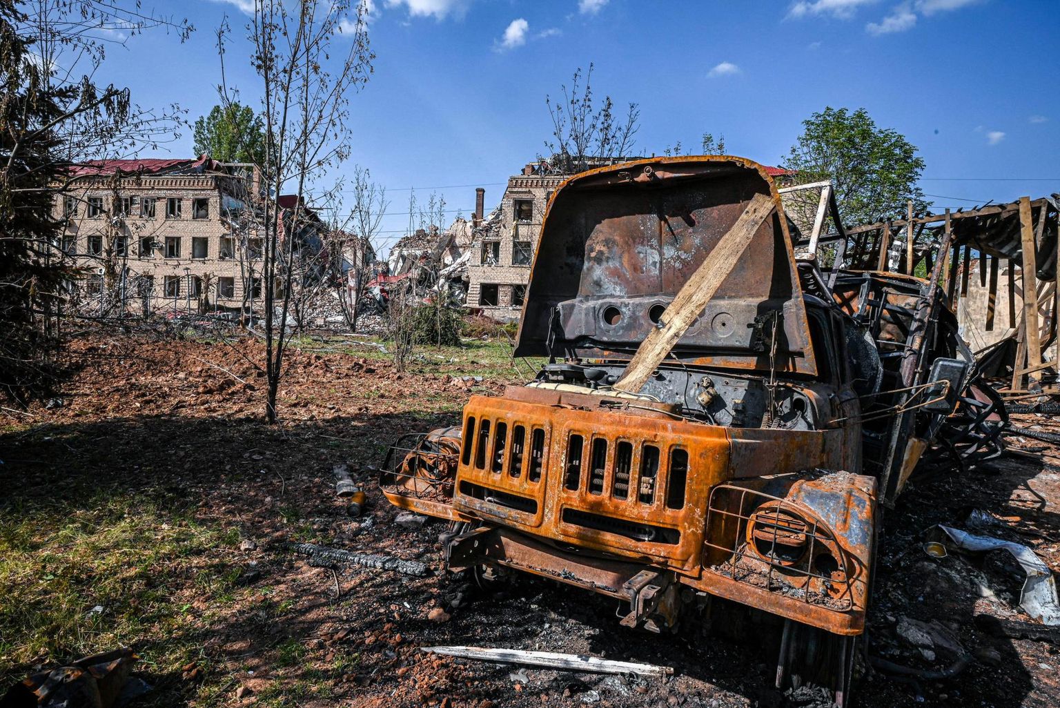 Sjeverodonetski lähedal asuv Soledar, mis on nüüd Vene vägede suurtükitulega purustatud ja elanike poolt hüljatud.