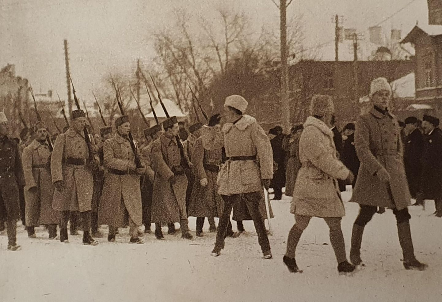 Esimese Soome vabatahtlike salga esimene kompanii Tallinnas detsembris 1918.