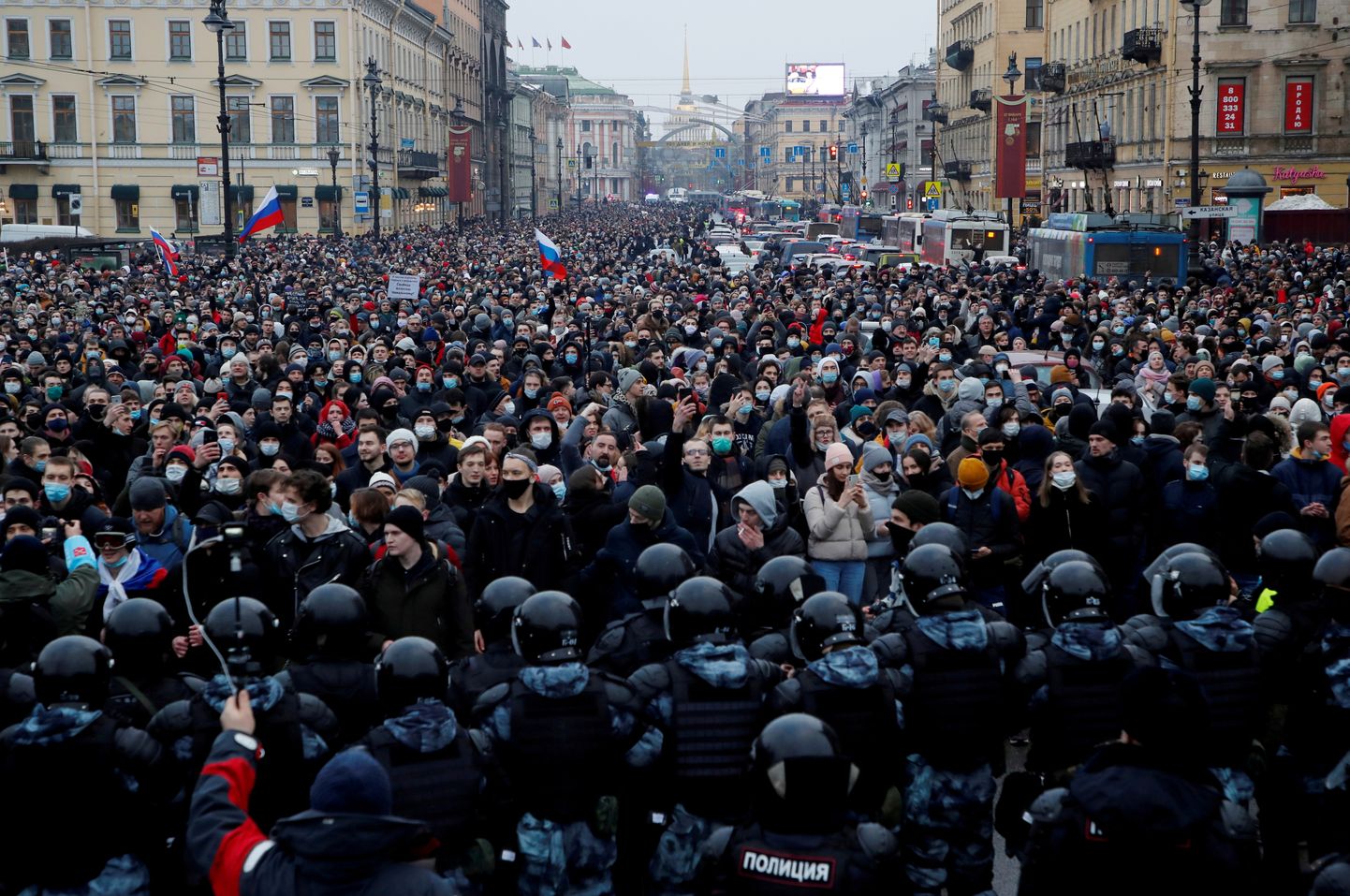 Митинг в поддержку Навального в январе 2021 года.
