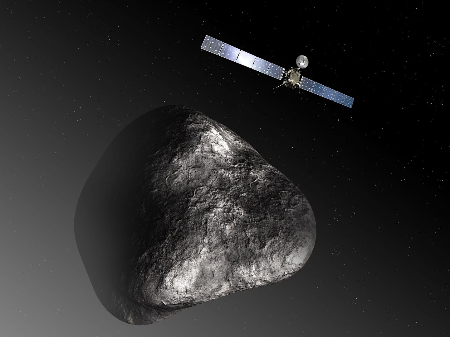 Kunstniku nägemus kosmosesond Rosettast ja komeet Churyumov-Gerasimenkost