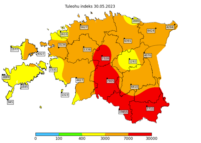 Keskkonnaagentuuri ilmateenistuse andmetel on valdaval osal Pärnumaast suur tuleoht.