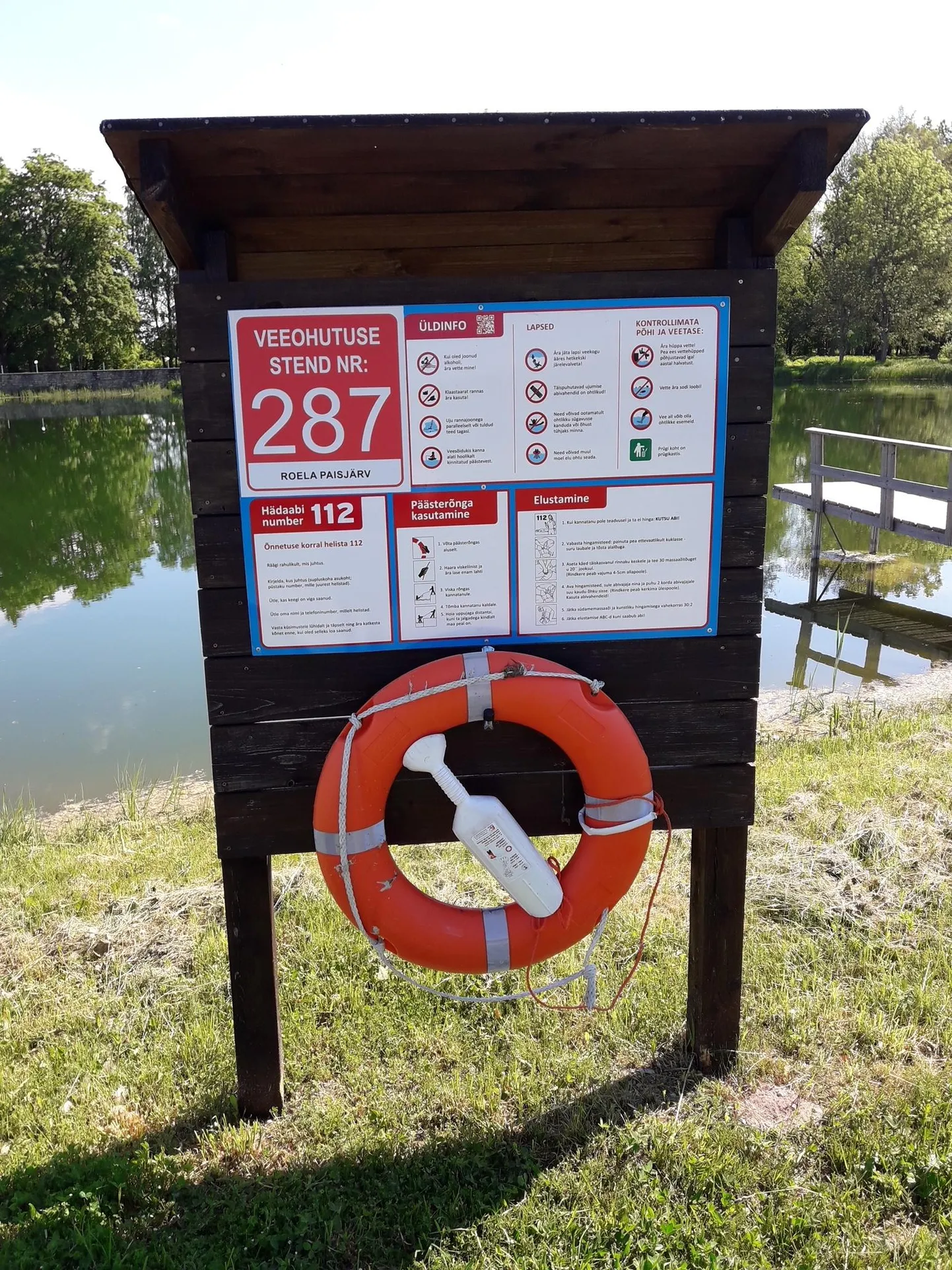 Ohutusstend Roela paisjärve ääres.