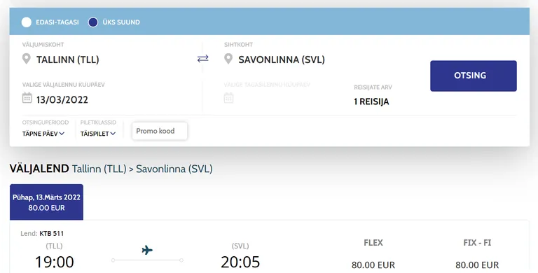 Pileteid huvitavale liinile saab broneerida Transaviabaltika kodulehel