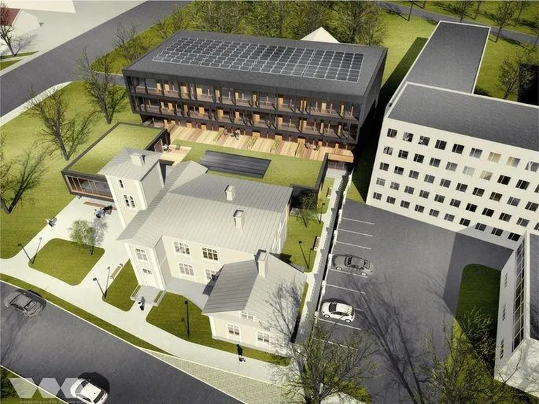Pikk 16 Raudteevalitsuse villa kõrval asuvate äri- ja elupindadega, mis luuakse arhitektuuribüroo BOA kavandi “Vahemees” alusel.