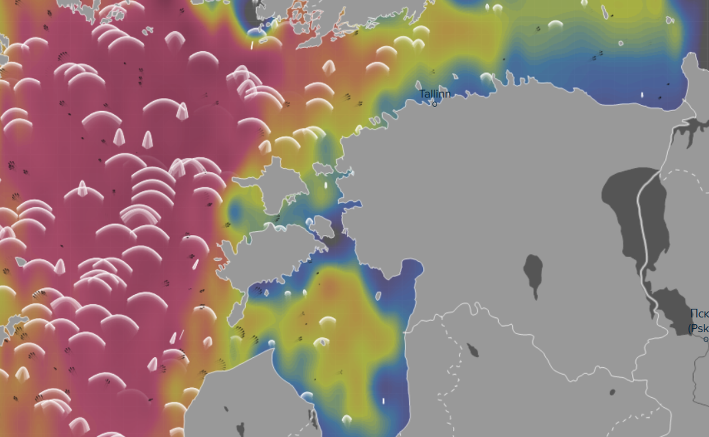 InMeteo kaart Läänemerest eilsete suurte lainete tippajal.