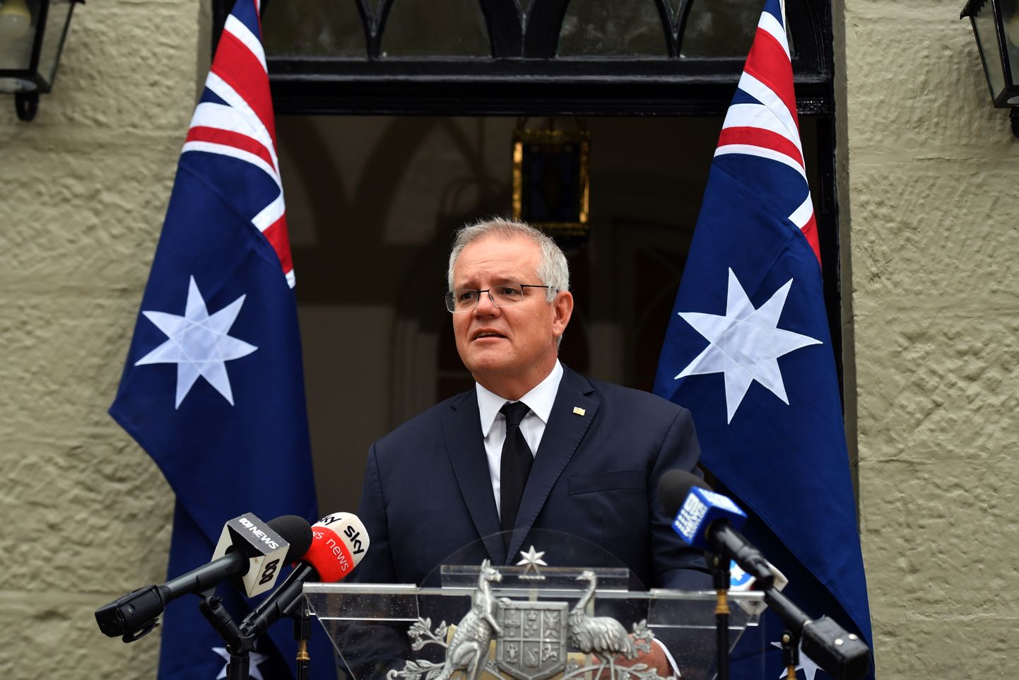 Austraalia peaminister Scott Morrison pressikonverentsil.