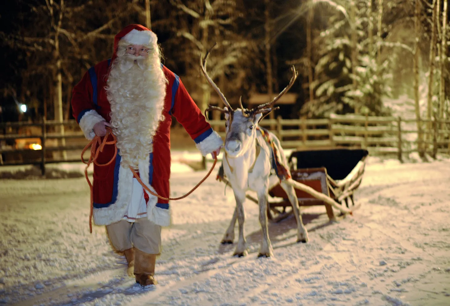 Дед Мороз и северный олень. Снимок иллюстративный.