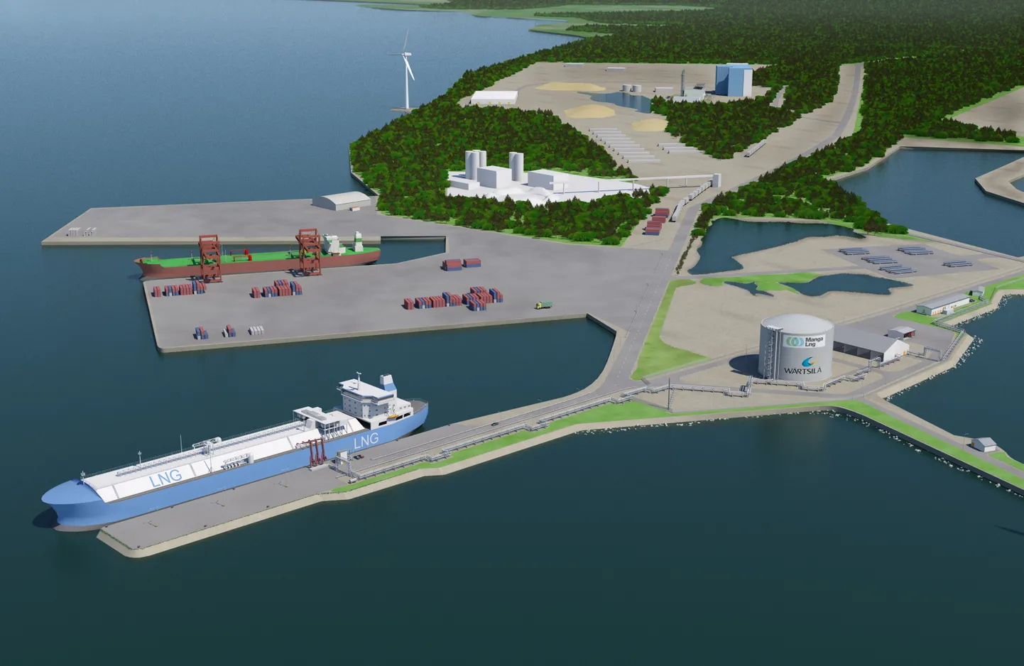 2018. aastaks Tornio sadamasse ehitatava LNG terminali üldpilt.