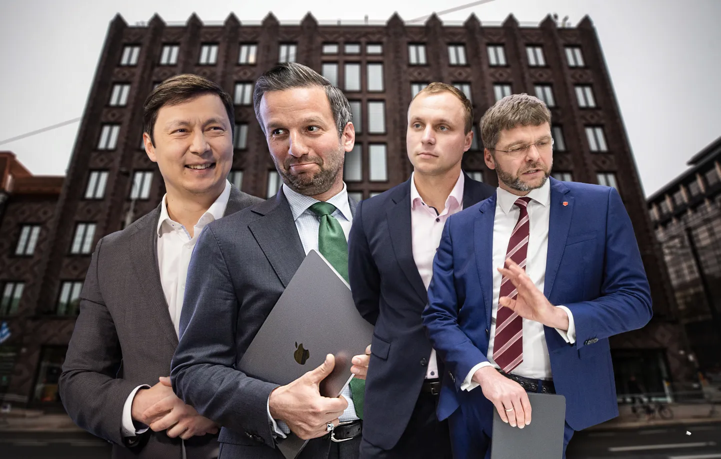 Linna võimuliidus käärib. Pildil Mihhail Kõlvart, Pärtel-Peeter Pere, Karl-Sander Kase ja Jevgeni Ossinovski.