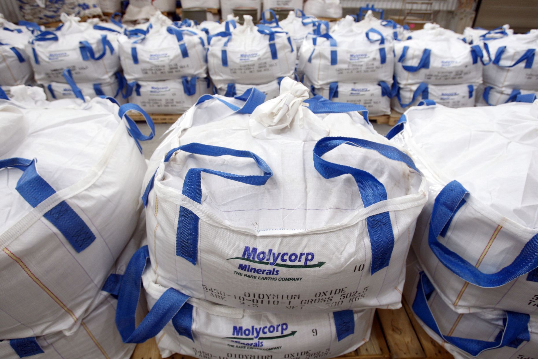 Didüümiumoksiidi kotid Molycorpi Californias asuvas tehases.