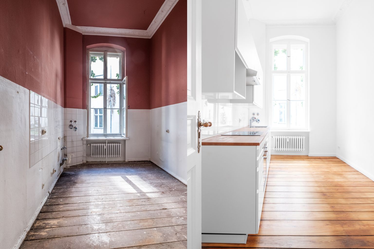Köök enne ja pärast remonti. Pilt on illustreeriv